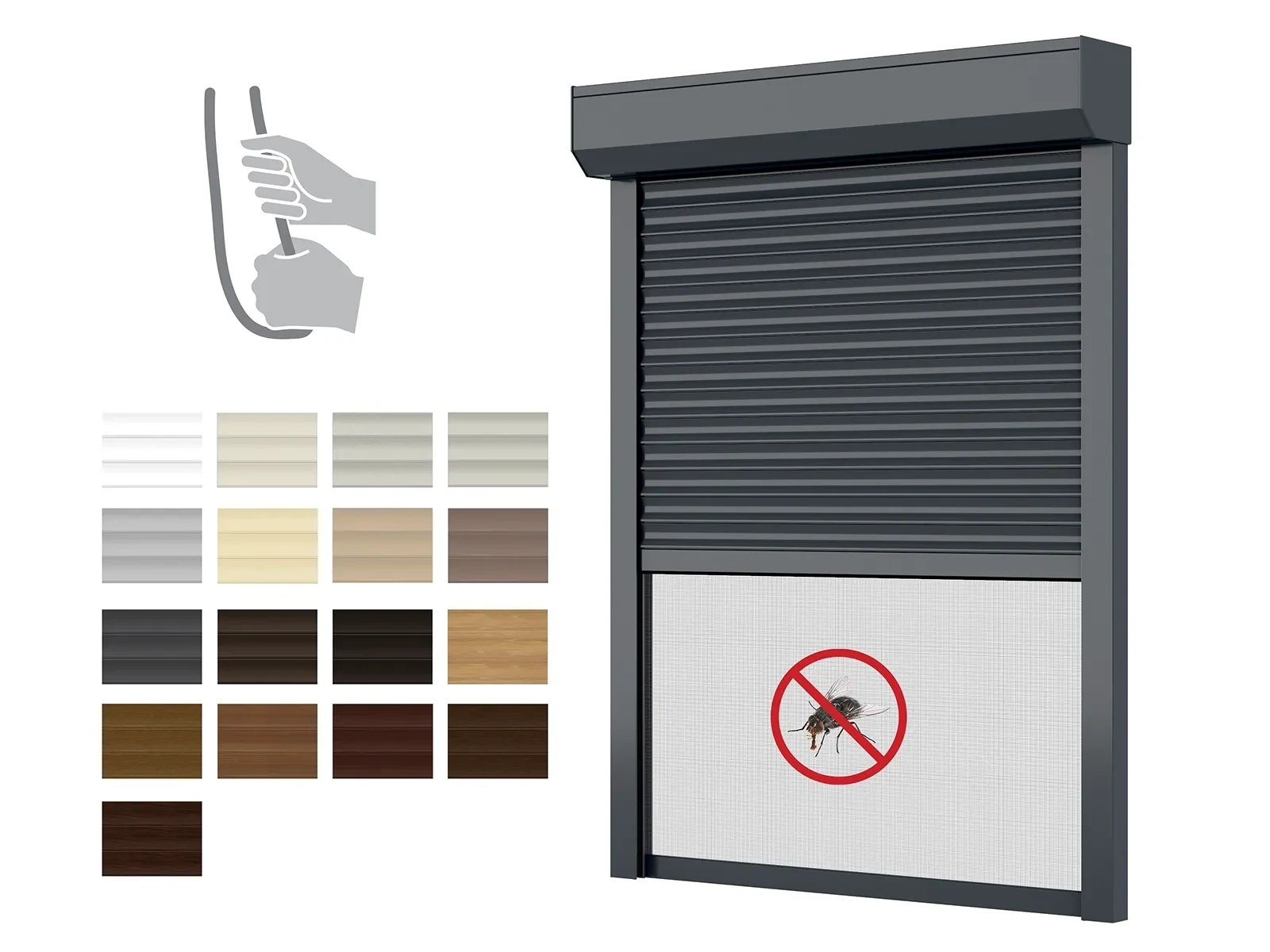 Hliníkové rolety BOX 205mm s rolovacou sieťou - výška do 2500 mm - RUČNÉ OVLÁDANIE